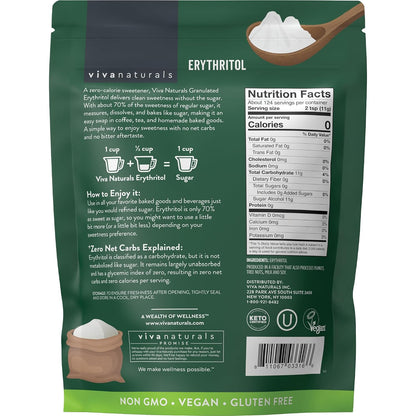 Viva Naturals Erythritol Sweetener, 3 lb – Zero Calorie Sugar Alternative, No Bitter Aftertaste, Low Glycemic Index, Ideal for Baking & Sweetening - Keto Friendly, Non-GMO