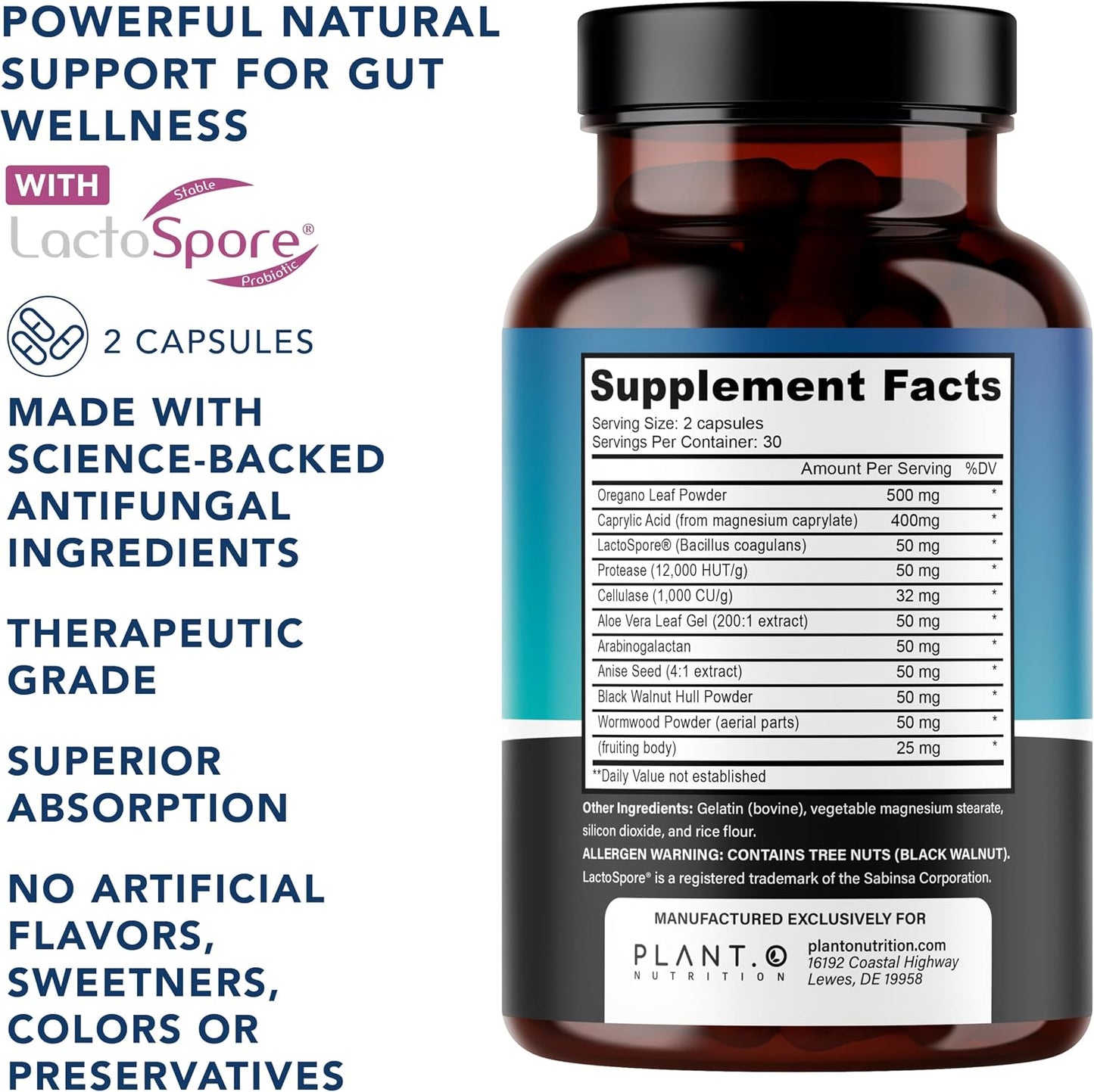 Candida Cleanse Supplement & Yeast Support with Probiotics (LactoSpore®), Oregano Oil, Caprylic Acid, Black Walnut – Advanced Gut Health, Digestive Enzymes, pH Balance for Women and Men – 60 Capsules