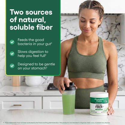 Physician's CHOICE Easy Mix Fiber for GLP-1 Support - No Grit & Sugar Free - Daily Prebiotic Soluble Fiber Powder Supplement - Digestive Health & Regularity - for Women and Men - Unflavored - 7.1oz