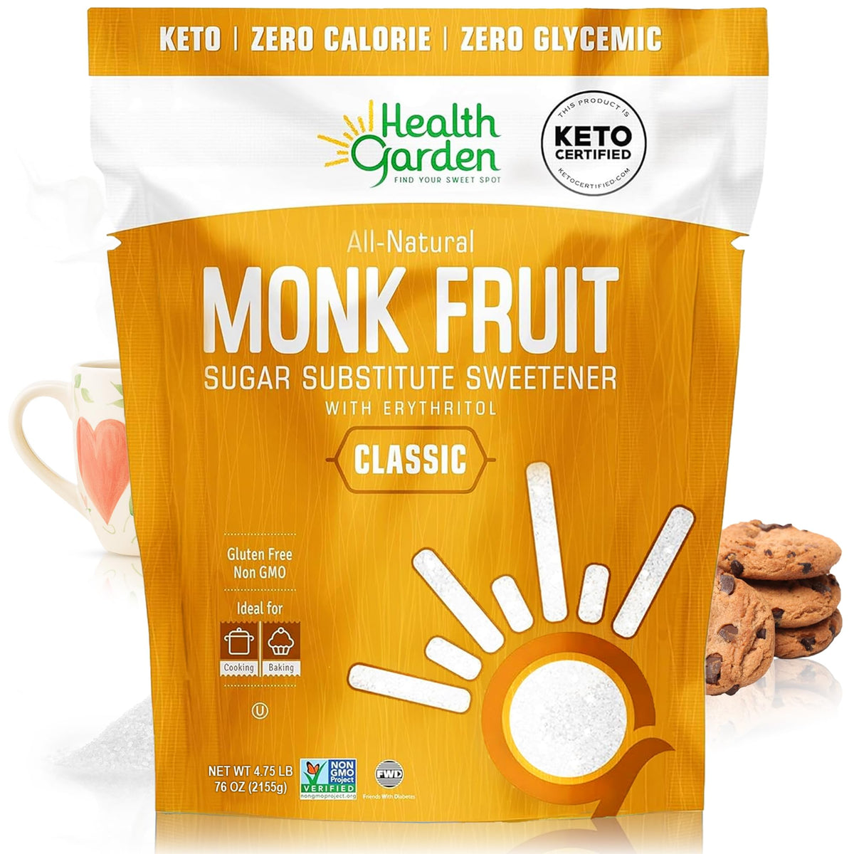 Health Garden Monk Fruit Sweetener, Golden Sugar Substitute - 2.5 lb