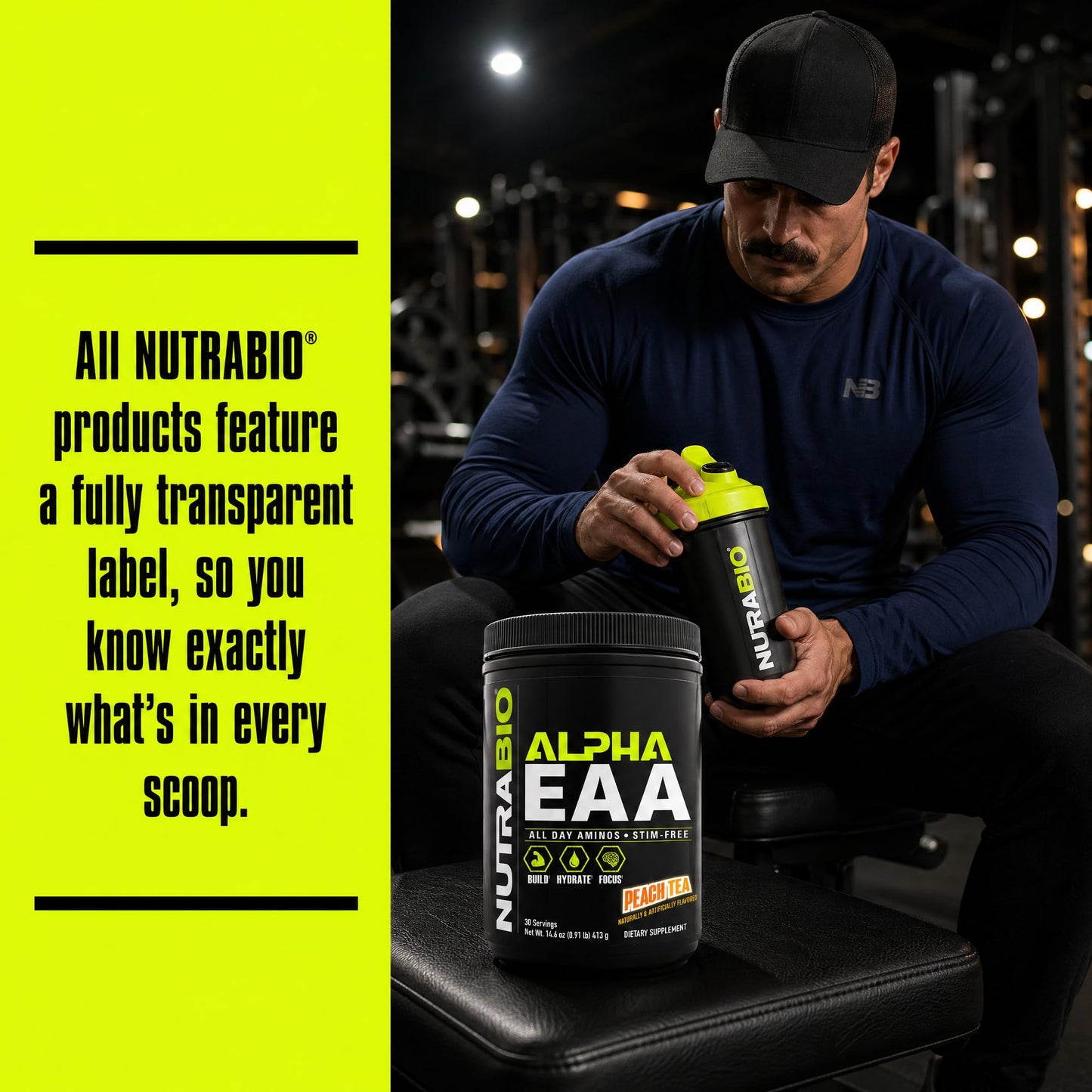 NutraBio Alpha EAA - All-Day Amino Acids for Muscle Growth and Hydration - Essential Amino Acids with Nootropics & Adaptogens- Full Spectrum EAA BCAA Powder - 30 Servings - Strawberry Lemon