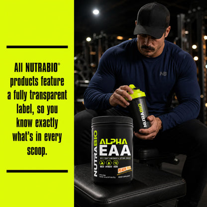 NutraBio Alpha EAA - All-Day Amino Acids for Muscle Growth and Hydration - Essential Amino Acids with Nootropics & Adaptogens- Full Spectrum EAA BCAA Powder - 30 Servings - Strawberry Lemon