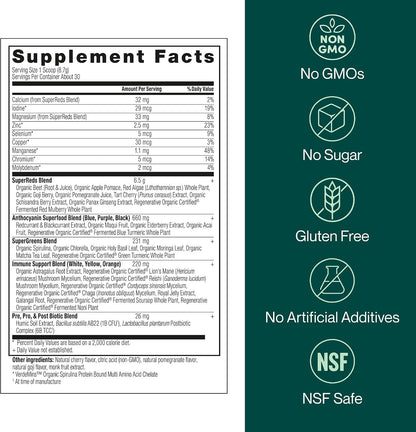 Liv120 Superfood Powder, Antioxidant Blend with Pomegranate, Turmeric, Mulberry, Soursop, Noni, Non-GMO, Vegan, for Energy, Detox, Immunity