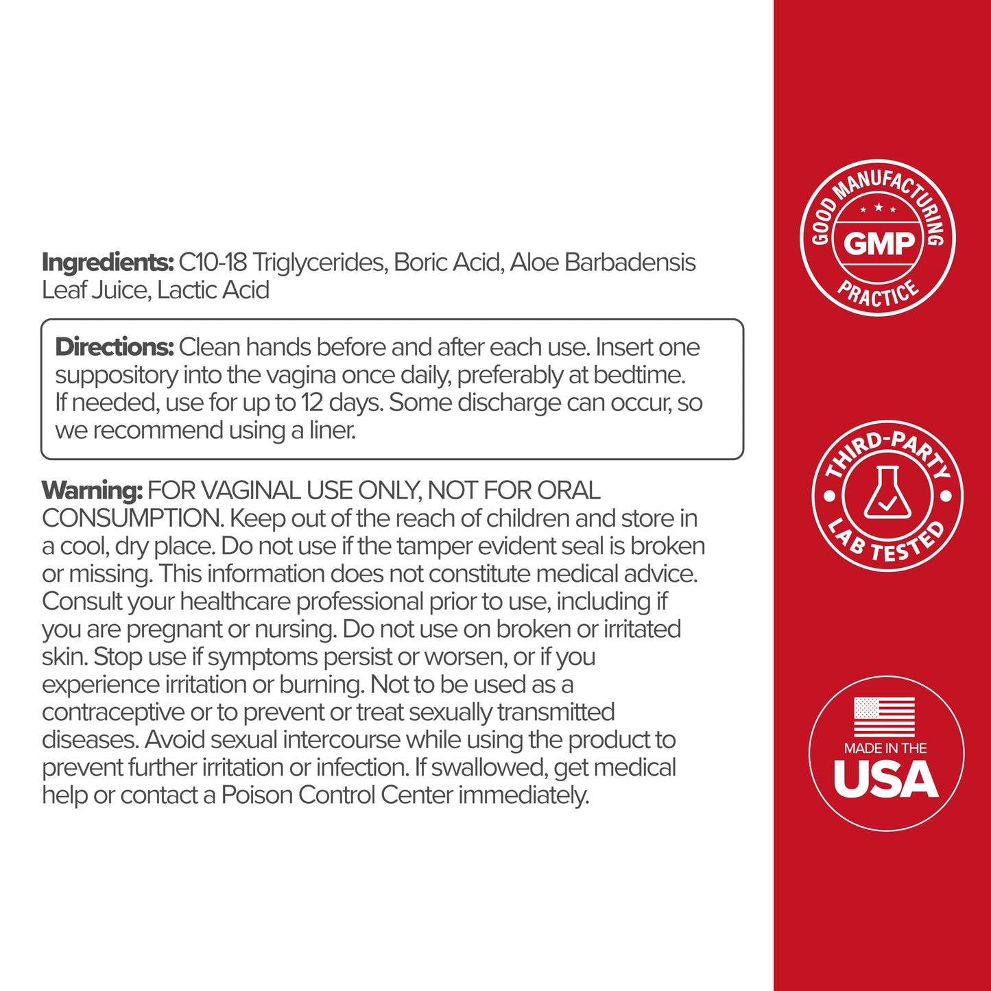 O Positiv URO Boric Acid Vaginal Suppository with Lactic Acid – 12 Ct