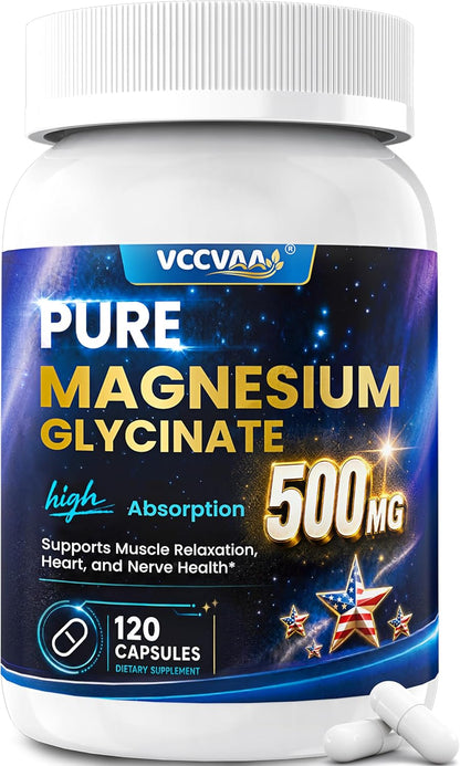 Pure Magnesium Glycinate 500mg Per Serving, High Absorption Magnesium Supplement for Women & Men | Sleep Support, Muscle Cramp Relief, Stress (Pack of 2)