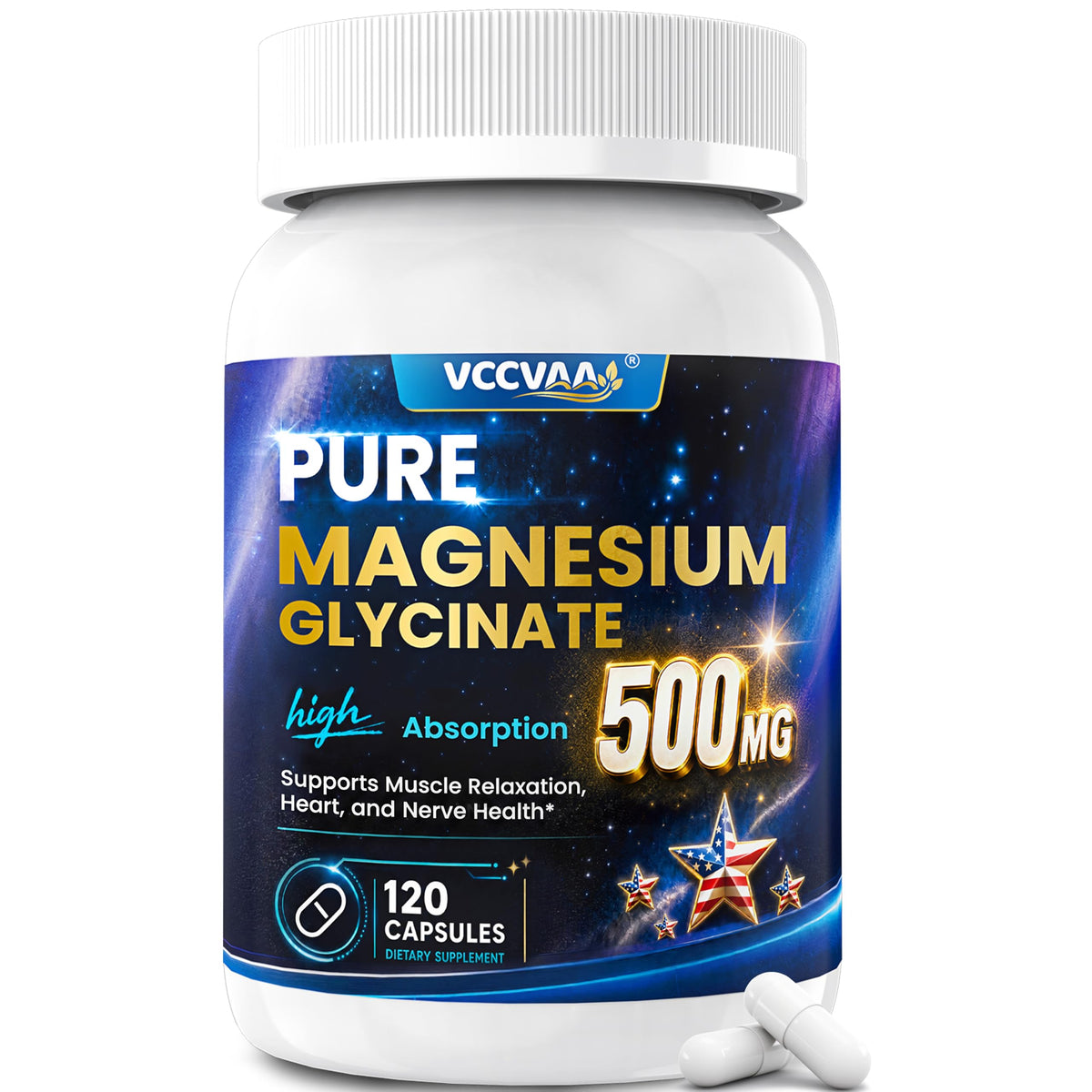Pure Magnesium Glycinate 500mg Per Serving, High Absorption Magnesium Supplement for Women & Men | Sleep Support, Muscle Cramp Relief, Stress (Pack of 2)