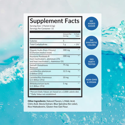 BEAM Biotic Probiotics for Women & Men – Gut Health for Women & Men, Digestive Health with Pre, Pro & Postbiotics + Glutathione, Daily Probiotic Drink for Bloating Relief, Blue Raspberry, 15 Servings