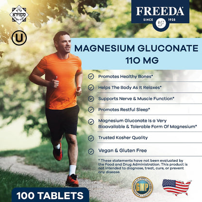 Freeda Magnesium Gluconate Vegan Supplement - 100 Tablets | Gentle and Highly Absorbable Magnesium Gluconate Supplement - Supporting Bone, Nerve & Muscle Function