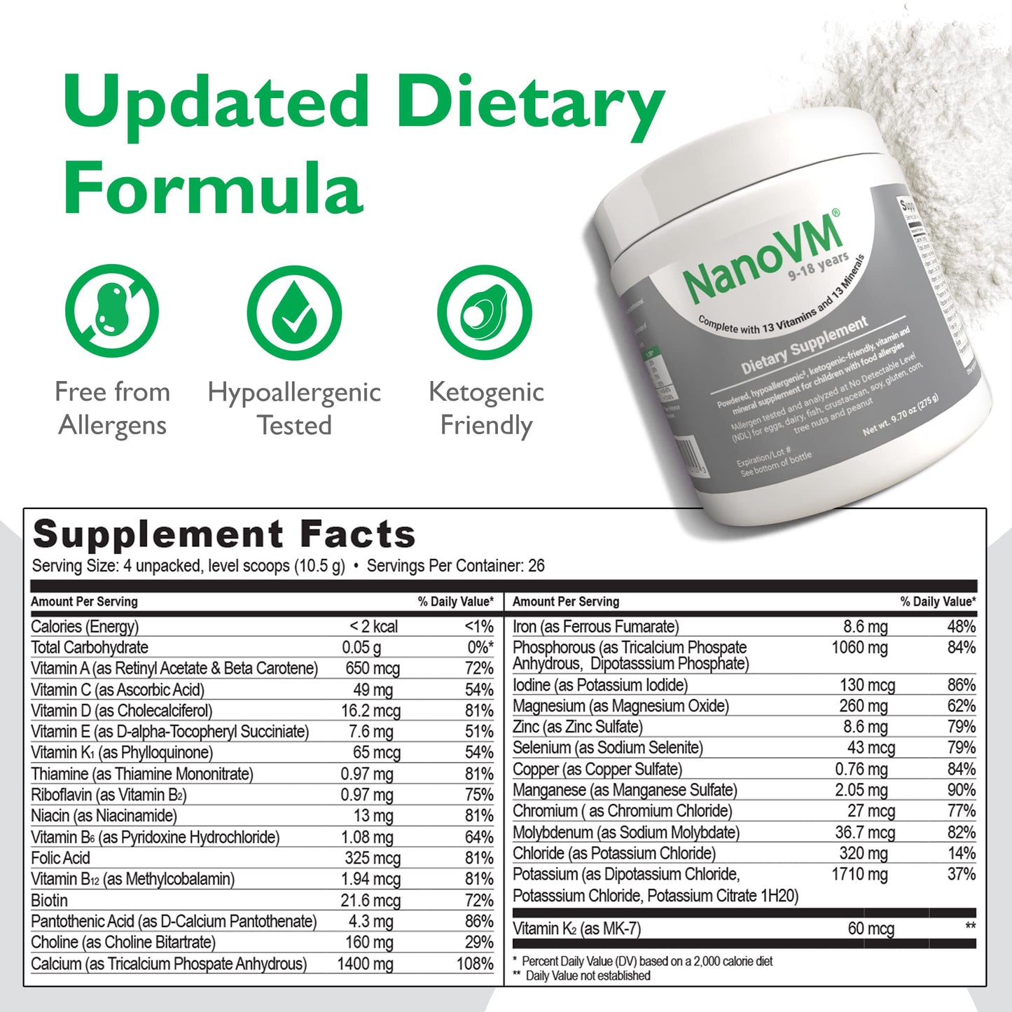t/f, Dietary Supplement for Tube Feeding, Allergen-Free Kids Multivitamin, Unflavored Vitamin Powder with 14 Vitamins & 13 Minerals, Low-Carb Kids Vitamins, 275g - Solace Nutrition