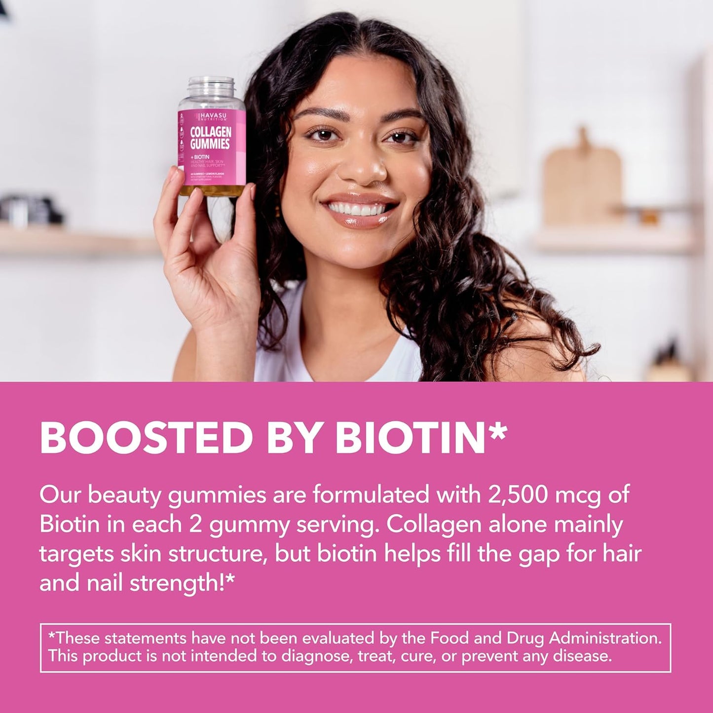 Collagen Gummies With 2500 mcg Biotin, Hair Skin & Nail Support, Lemon | For Women & Men with Biotin, Zinc, Vitamin C & E, Hydrolyzed Collagen, Lemon Flavor, 30 Servings, Hair, Skin & Nail Support