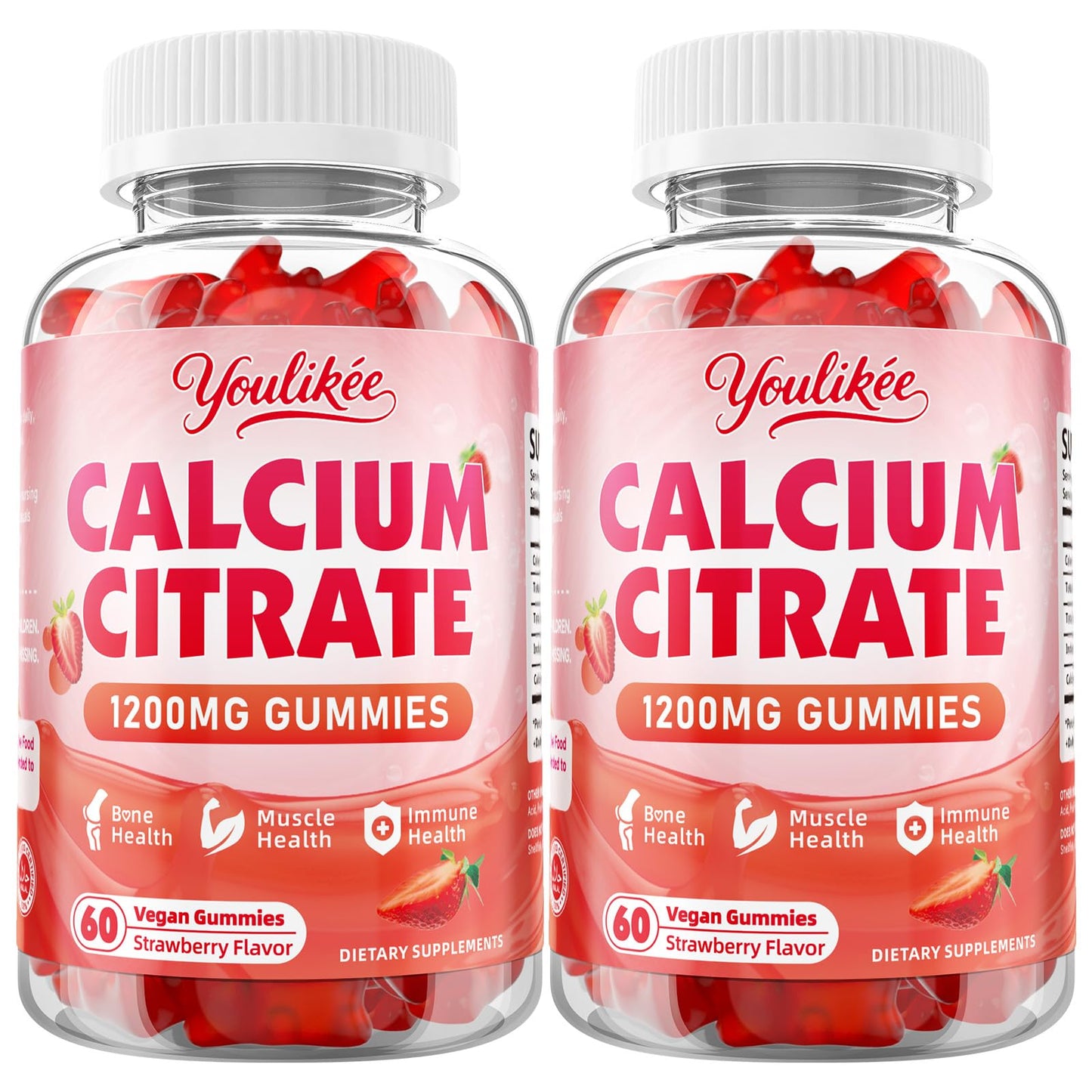 Calcium Citrate Gummies 1200 mg, Calcium Supplement for Women & Men | Ultimate Absorption Calcium Gummies for Muscle & Immune Support, Strawberry Flavor, 60 Count