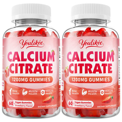 Calcium Citrate Gummies 1200 mg, Calcium Supplement for Women & Men | Ultimate Absorption Calcium Gummies for Muscle & Immune Support, Strawberry Flavor, 60 Count