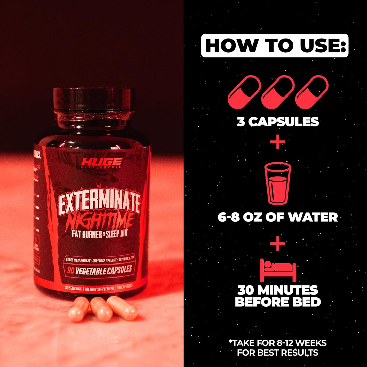 Exterminate Night Time Fat Burner & Sleep Support - Boost Metabolism, Reduce Cravings & Burn More Calories - 10 Proven Ingredients Forskolin, 5-HTP, Saffron, Paradoxine & Melatonin (100% Stim Free)