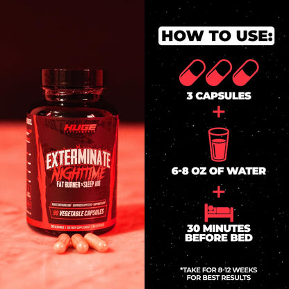 Exterminate Night Time Fat Burner & Sleep Support - Boost Metabolism, Reduce Cravings & Burn More Calories - 10 Proven Ingredients Forskolin, 5-HTP, Saffron, Paradoxine & Melatonin (100% Stim Free)