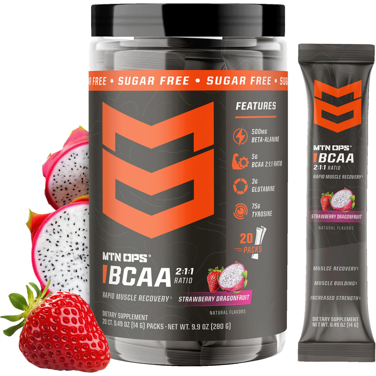 MTN OPS BCAA Powder for Muscle Recovery, Strawberry Dragonfruit