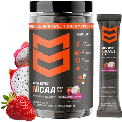 MTN OPS BCAA Powder for Muscle Recovery, Strawberry Dragonfruit