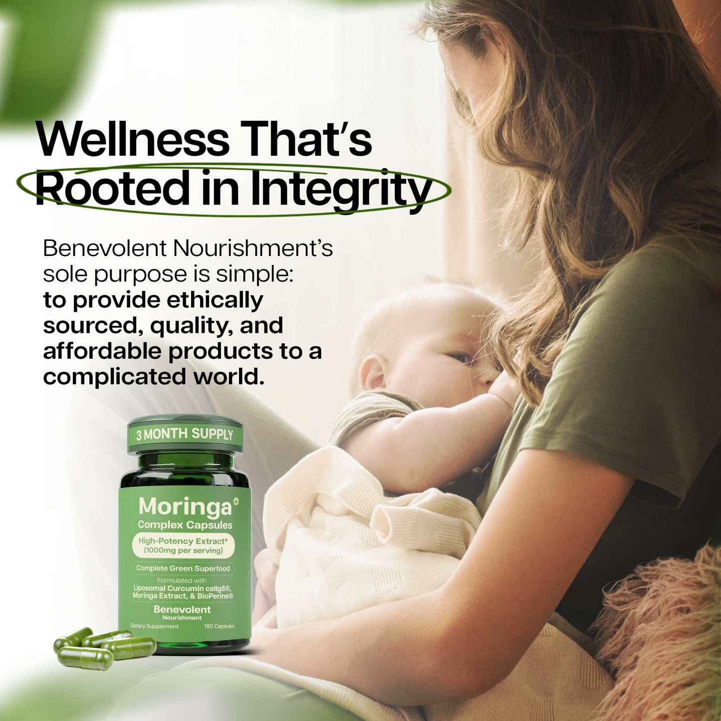 Benevolent Moringa Capsules with Liposomal Curcumin & BioPerine® – High-Potency Moringa Supplement for Antioxidant Support, Immune Resilience, Breastfeeding Support & Nutrient Absorption – 180 Count