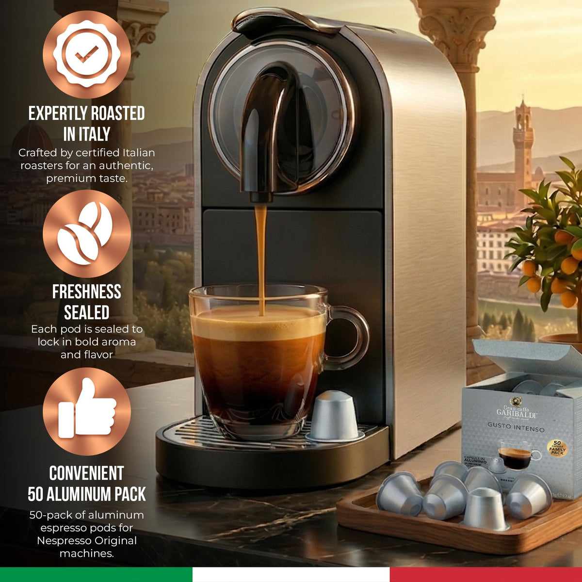 Gran Caffè Garibaldi Espresso Pods, Decaffeinato, 50Count
