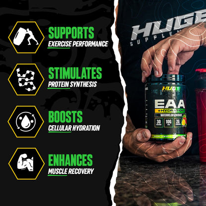 Huge EAA + Hydration, Essential Amino Acids Powder, EAAs & BCAAs, Intra & Post Workout Recovery Powder, Muscle Growth, Recovery & Performance, 10g EAAs & Electrolytes, Kiwi Blueberry, 30 Servings