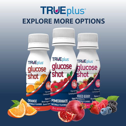 TRUEplus Glucose Shot, 15g Carbohydrates, Mixed Berry Flavor, 6 Pack | 15g Fast-Acting Carbohydrates, Fat Free, Gluten Free, Boosts Energy, Great Tasting and Easy to Use
