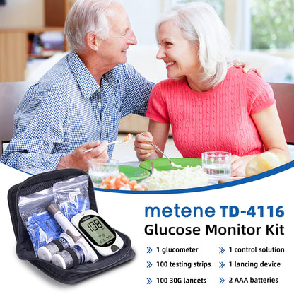 Metene TD-4116 Blood Glucose Monitor Kit, 100 Glucometer Strips
