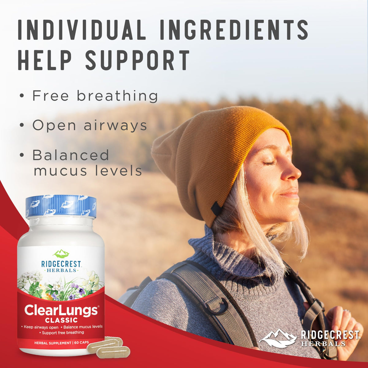 RidgeCrest Herbals ClearLungs Classic, Natural Lung and Nasal Daily Health Supplement