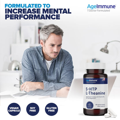 5-HTP 100mg with L-Theanine 400 mg Formula for Stress Relief and Relaxation Support for Teens and Adults with Vitamins B6 - B12 and Magnesium Bisglycinate - Doctor Formulated – without stearates.