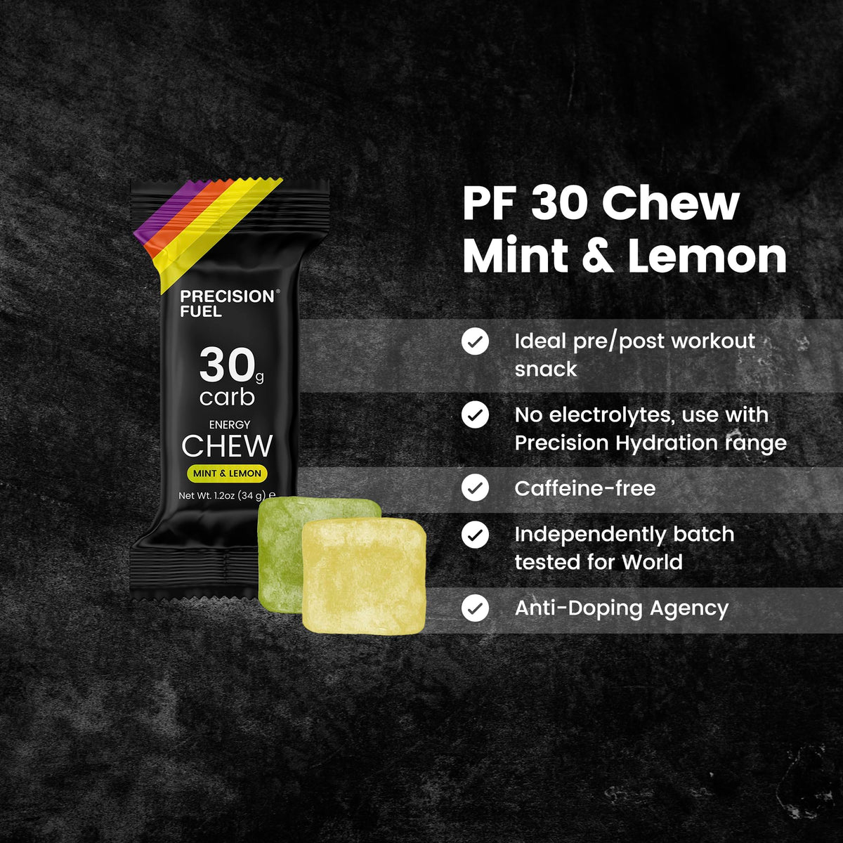 Precision Fuel PF30 Chew Energy Chews - Carbohydrate Fuel for Endurance, Lightweight & Portable, 30g Carbs - Ideal for Long Runs, Rides & Workouts -Original Flavour (15 Chews)