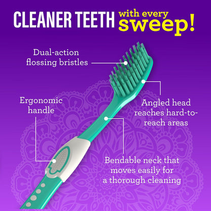 GuruNanda Soft Toothbrushes for Adults, Floss Fusion Design, 8 ct