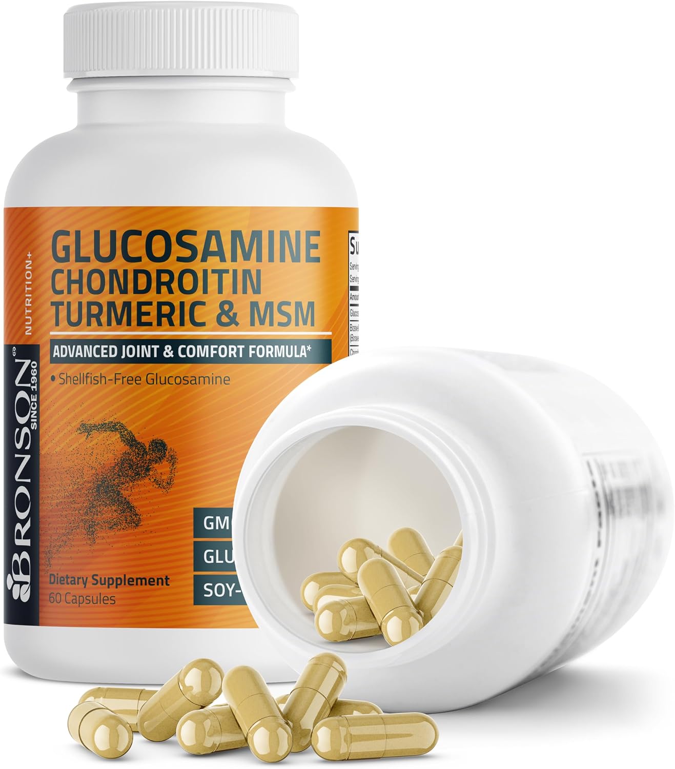 Bronson Glucosamine Chondroitin Turmeric & MSM Joint Support, 60 Capsules | Standardized Boswellia, Shellfish-Free Glucosamine, Mobility & Comfort Support, Non-GMO, Gluten-Free & Soy-Free