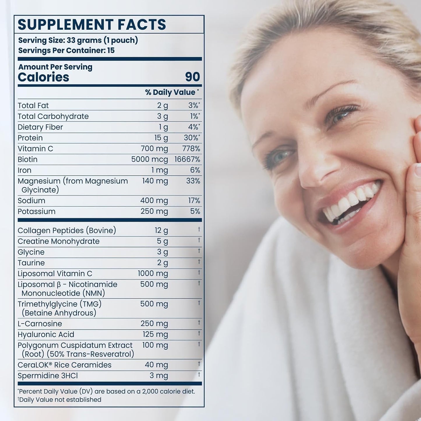 Renue Blue Skin Essentials Chocolate Drink Mix | Collagen Peptides Creatine & Protein Powder | Collagen (12g) Creatine (5g) Protein (15g) per Serving | Skin Hydration & Elasticity Support | 15 Sachets