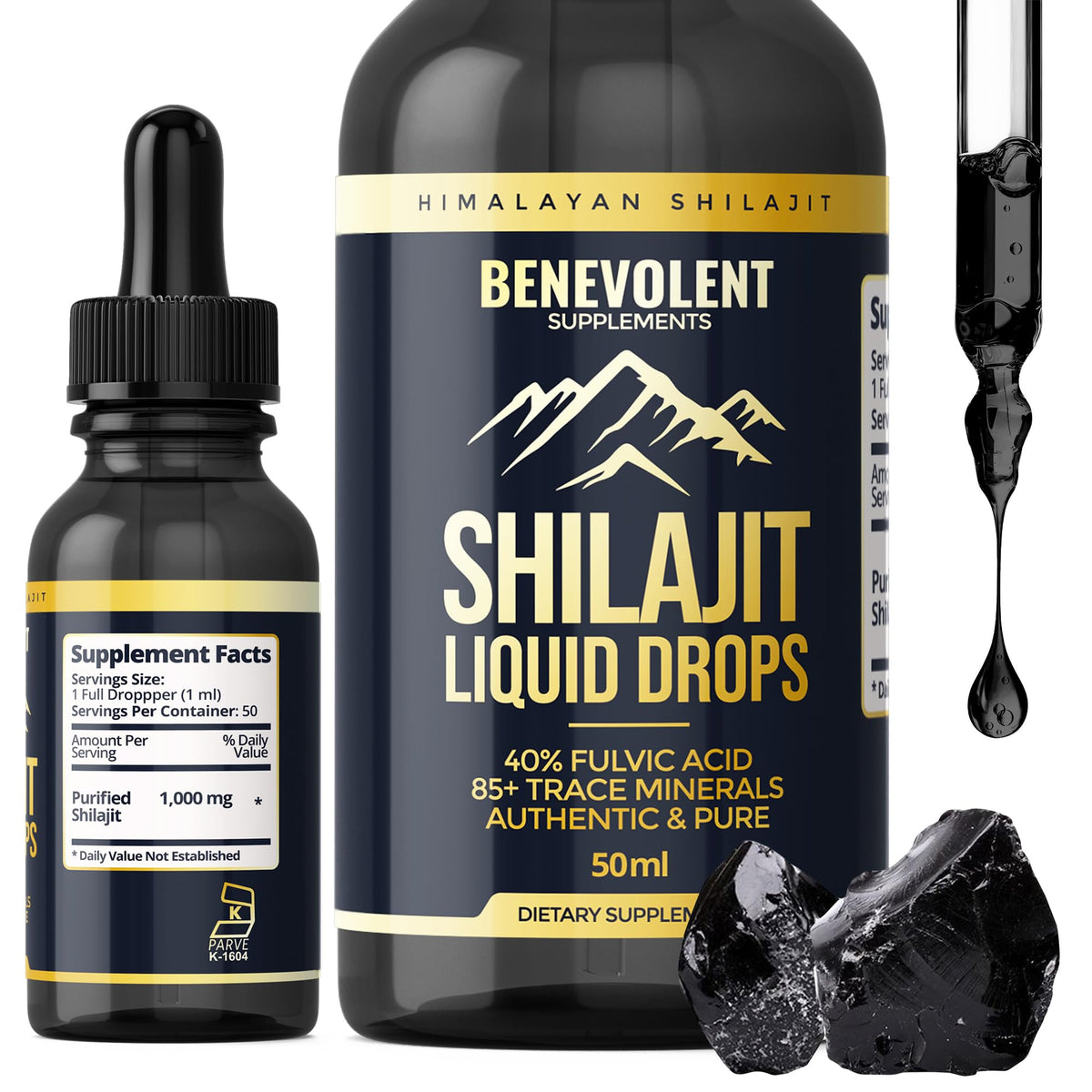 Pure Himalayan Shilajit Liquid Drops - 1000mg Natural Shilajit Drops - 85+ Trace Minerals 