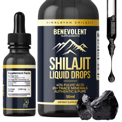 Pure Himalayan Shilajit Liquid Drops - 1000mg Natural Shilajit Drops - 85+ Trace Minerals 