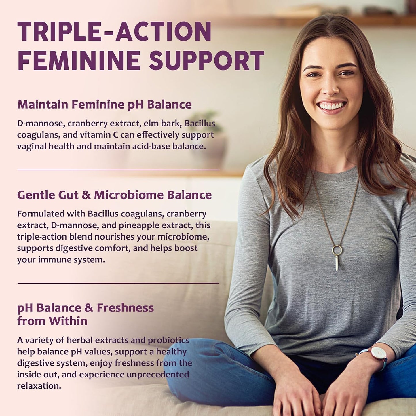 Feminine Balance Probiotic Gummies for Women – Support Vaginal Health, pH Balance, Freshness & Digestive Health – with Pineapple, Slippery Elm, Cranberry, D-Mannose – Sugar-Free, Pineapple Flavor