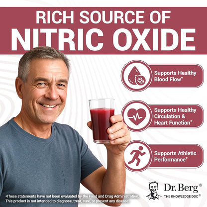 Dr. Berg Raw Organic Beet Powder from Real Earth-Grown Beets – USDA Certified Organic Beet Root Powder to Support Nitric Oxide Levels, Energy, Blood Flow, & Heart Health* – 30 Servings