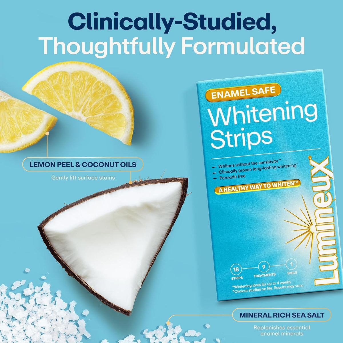 Lumineux Teeth Whitening Strips 9 Treatments – Peroxide Free - Enamel Safe for Whiter Teeth - Whitening Without The Sensitivity - Dentist Formulated and Certified Non-Toxic - Sensitivity Free