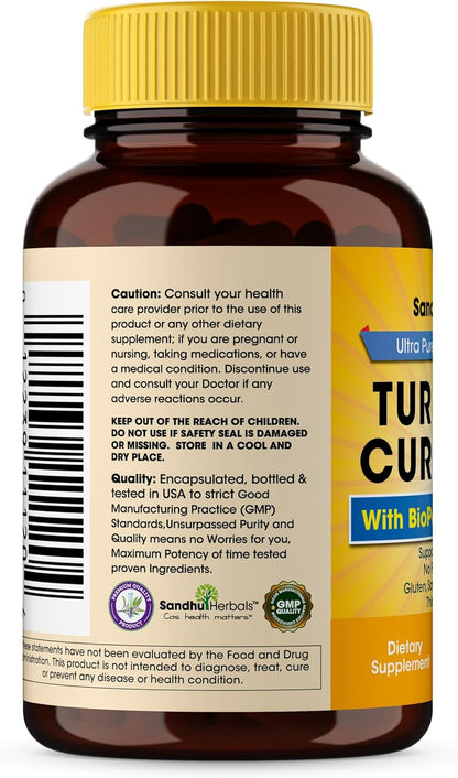 Organic Turmeric Curcumin 120 Capsules with Bioperine Black Pepper Extract Supplement | 1500mg with 95% Curcuminoids | Immune Support