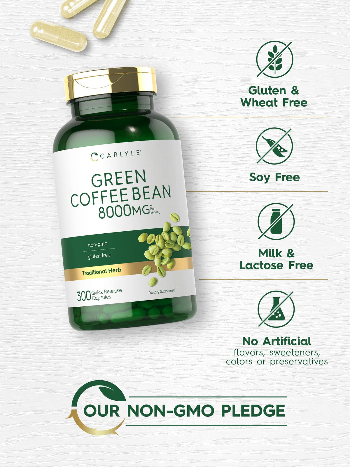 Carlyle Green Coffee Bean Extract | 8000 mg | 300 Capsules | Non-GMO and Gluten Free