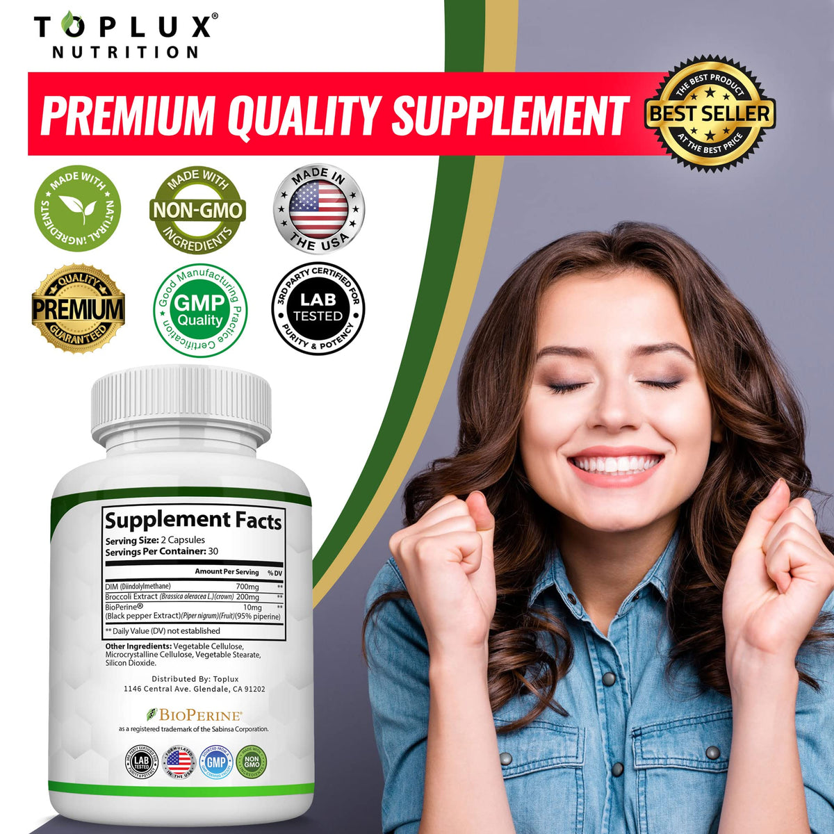 Dim Supplement 910 mg Plus BioPerine Complex - Diindolylmethane to Support Hormone Balance