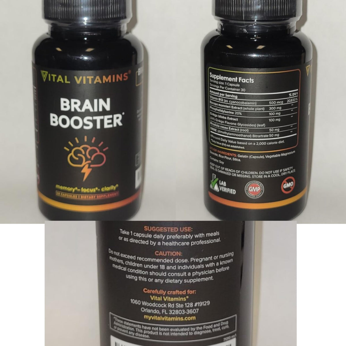 Vital Vitamins Brain Supplements for Memory and Focus (2 Pack) - Nootropic Brain Support