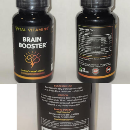 Vital Vitamins Brain Supplements for Memory and Focus (2 Pack) - Nootropic Brain Support