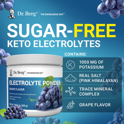 Dr. Berg Zero Sugar Hydration Keto Electrolyte Powder - Enhanced w/ 1000 mg of Potassium & Real Pink Himalayan Salt (NOT Table Salt) - Raspberry & Lemon Flavor Hydration Drink Supplement, 100 Servings