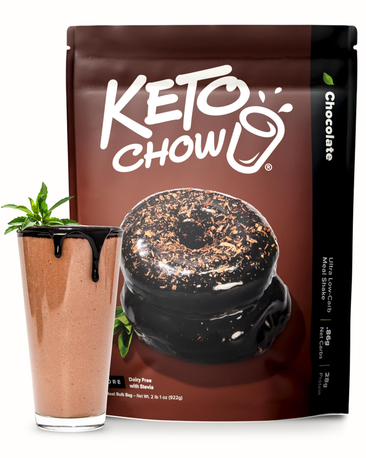 Keto Chow Chocolate CORE with Stevia Meal Replacement Shake Powder, 1 Meal
