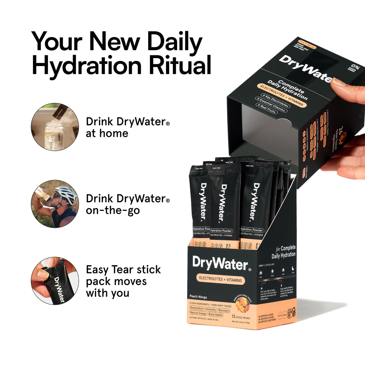 DryWater Electrolytes + Vitamins Hydration Packets, Mixed Berry 12 Pack