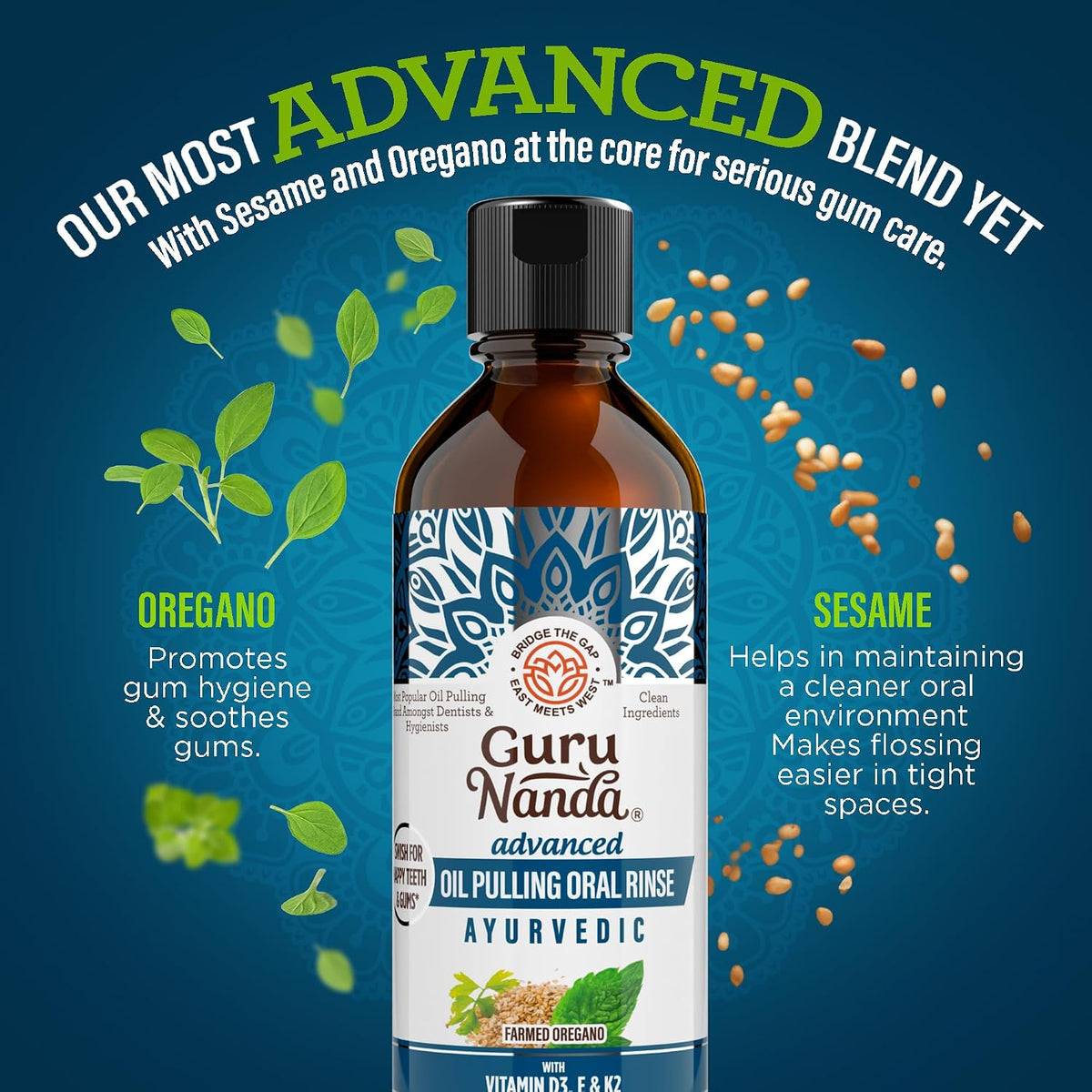 GuruNanda Advanced Oil Pulling Mouthwash with Oregano Oil & Sesame Oil, 8oz