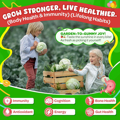 NEVISS Kids Teens Ages 4–17 Multivitamin with Iron Omega3 D3K2, Picky Eater Vitamin Super Greens Gummies, Boys Girls Organic Fruits Veggies Superfood Gummy, Mushroom | Immune Bone Brain, Sugar Free