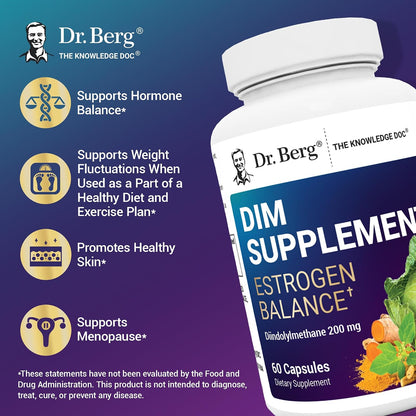 Dr. Berg DIM Supplement Estrogen Balance - Original Estrogen Supplement for Women with Diindolylmethane & Black Pepper for Enhanced Absorption & Menopause Support* - 60 Capsules