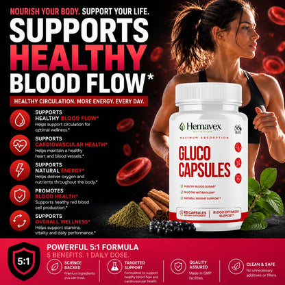 Hemavex Gluco Capsules, Hemavex Nutrition Gluco Capsules Pill (60 Capsules)
