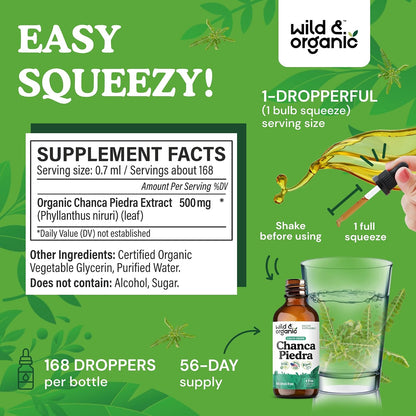 Wild & Organic Chanca Piedra Stone Breaker Drops - Kidney, Gallbladder & Urinary Support - Chanca Piedra Liquid Extract for Fast Absorption - Add to Tea Herb Tincture - Sugar & Alcohol-Free - 4 oz
