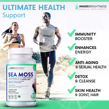 Inner Brightness 1500mg Organic Irish Sea Moss Capsules Max Absorption + 95% Turmeri